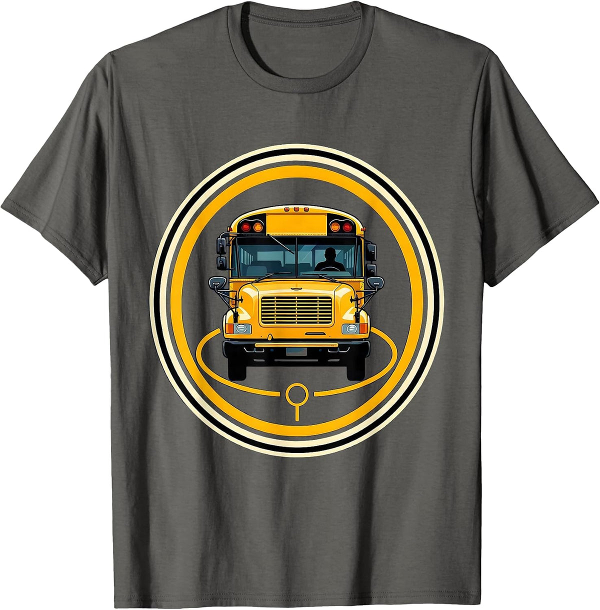 School Bus Driver Emblem Novelty Costume T-Shirt - Asphalt Grey