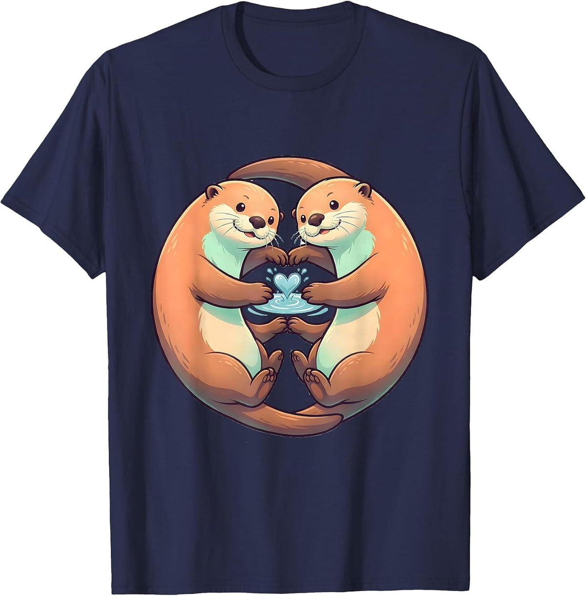 Men's Rounded Sea Otters Cute Kawaii Couple Valentine T-Shirt - Navy Blue