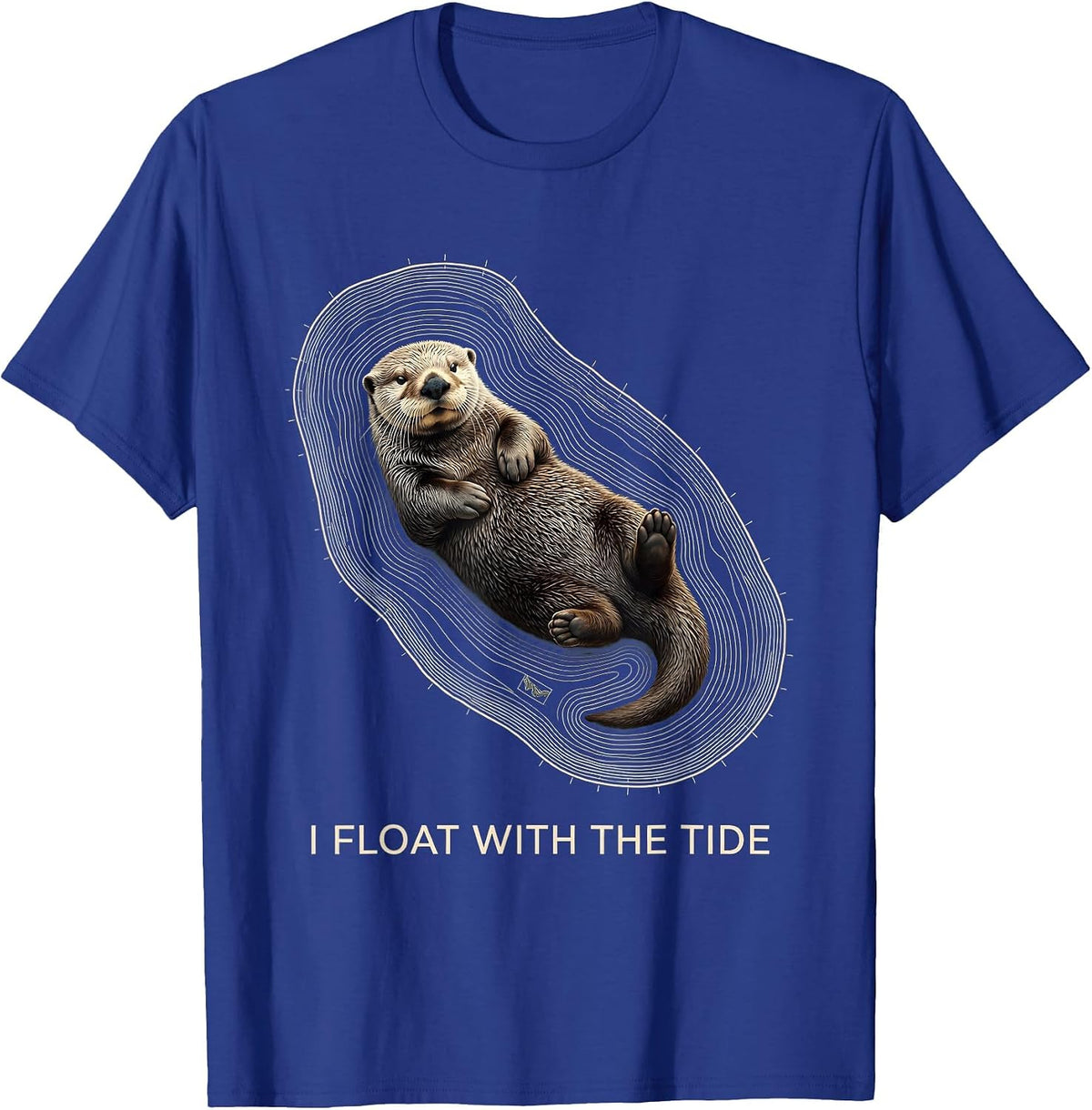 Men's I Float With The Tide Topographic Sea Otter Animal Lover Pun T-Shirt - Royal Blue
