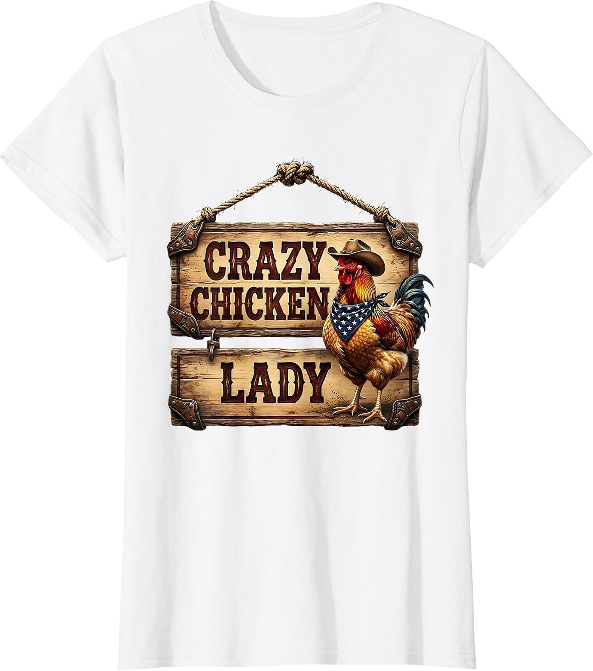 Women's Crazy Chicken Lady Funny Hen Lover Design T-Shirt - White