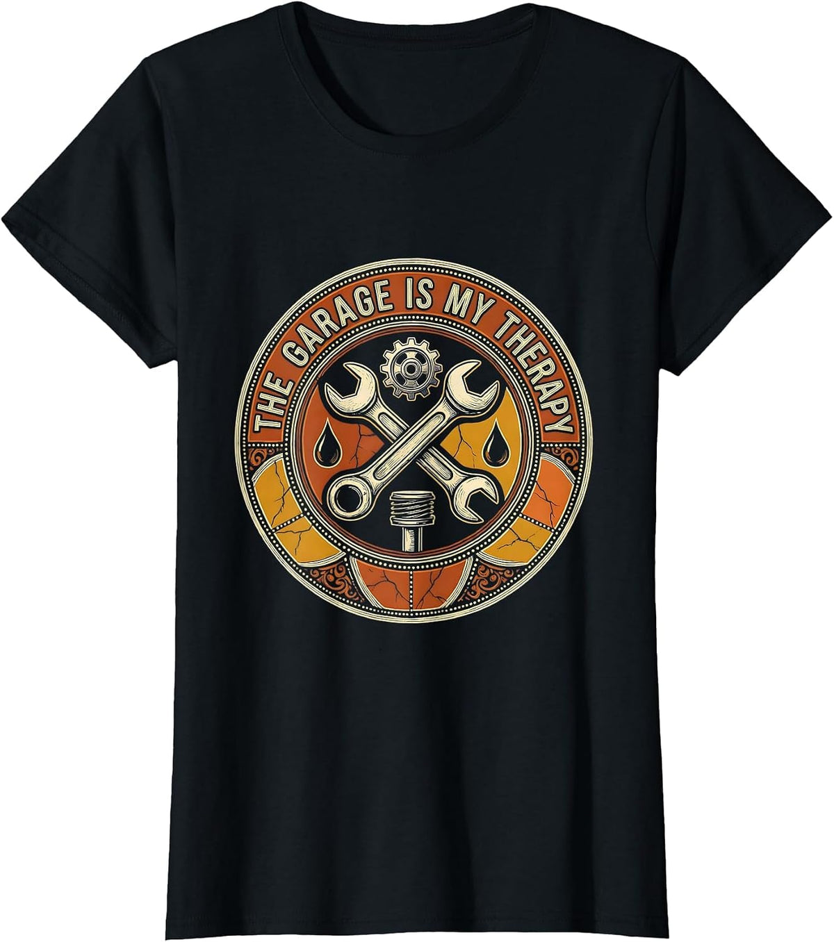The Garage Is My Therapy Mechanic Design T-Shirt - Black