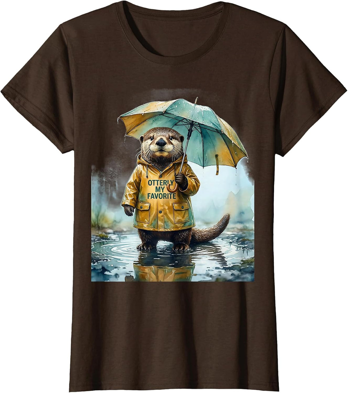 Women's Otterly My Favorite Cute Otter Lover Humor Watercolor T-Shirt - Brown