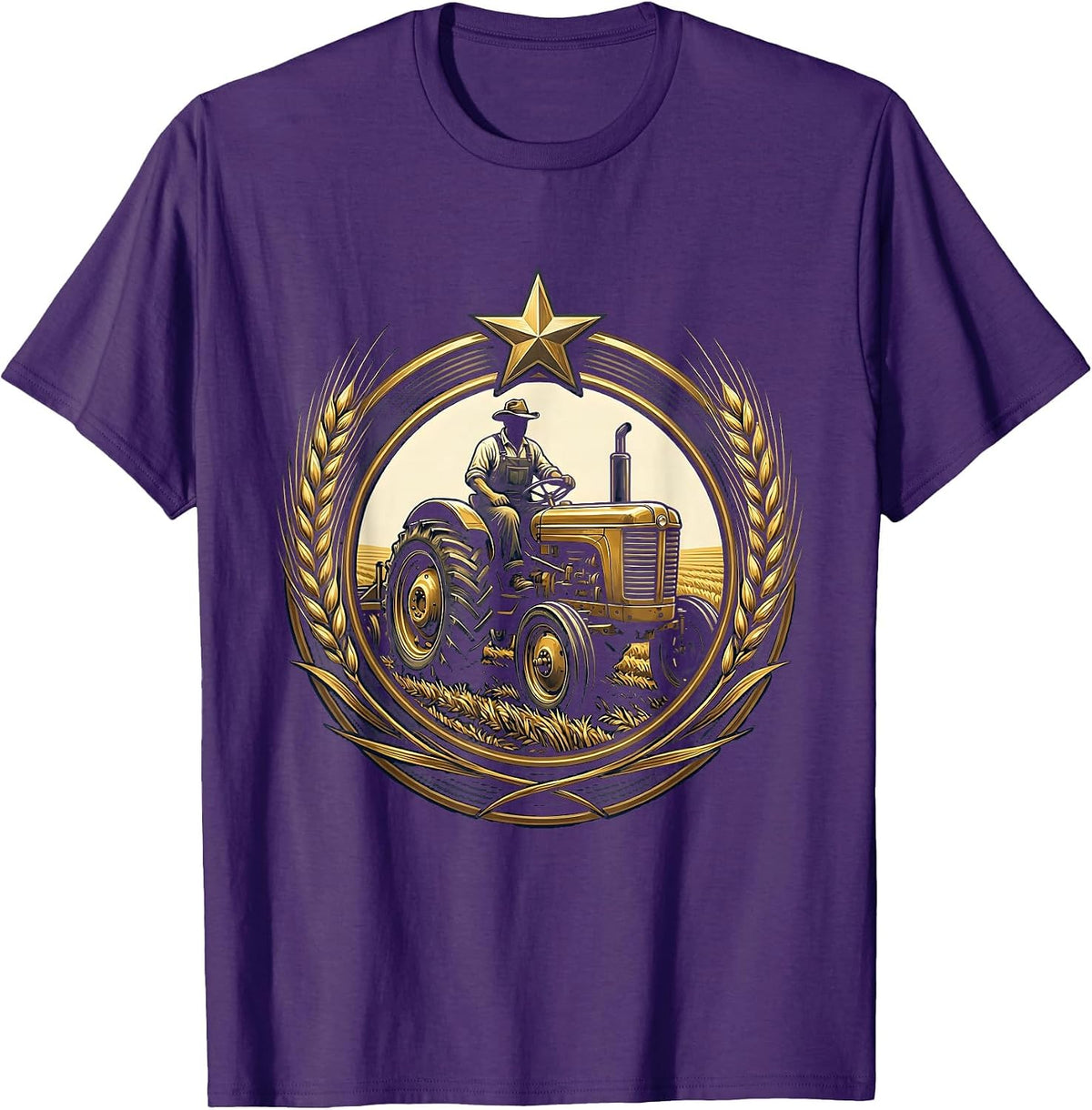 Country Man Driving Old Tractor Farmer Illustration T-Shirt - Purple