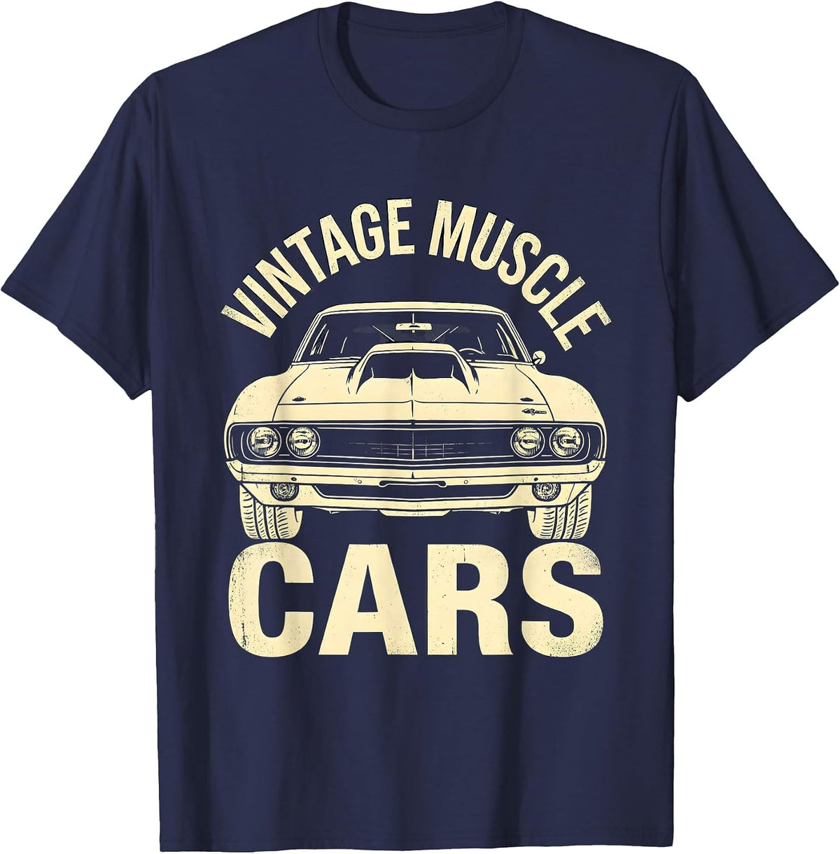 Vintage Muscle Cars Retro Racing Enthusiast Silhouette T-Shirt - Navy Blue