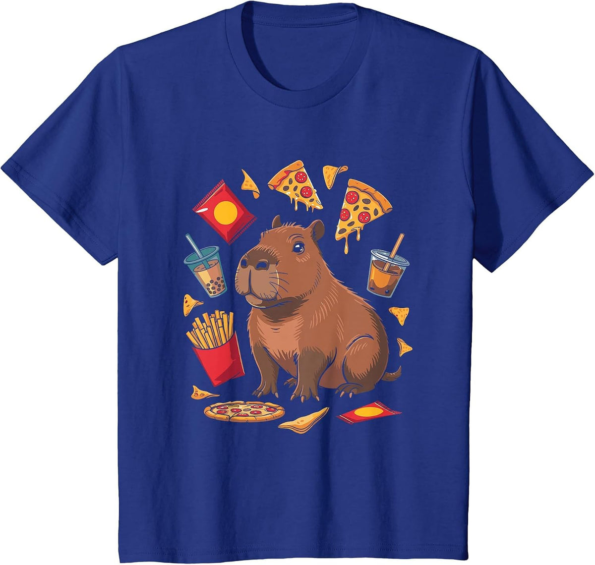 Bubble Tea Pizza Snack Lover Capybara T-Shirt - Royal Blue
