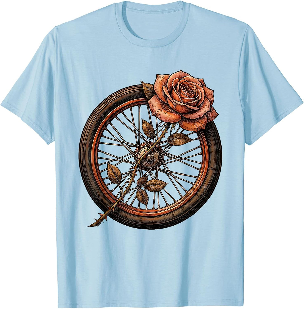 Men's Vintage Motorcycle Wheel Rose Biker Graphic T-Shirt - Baby Blue