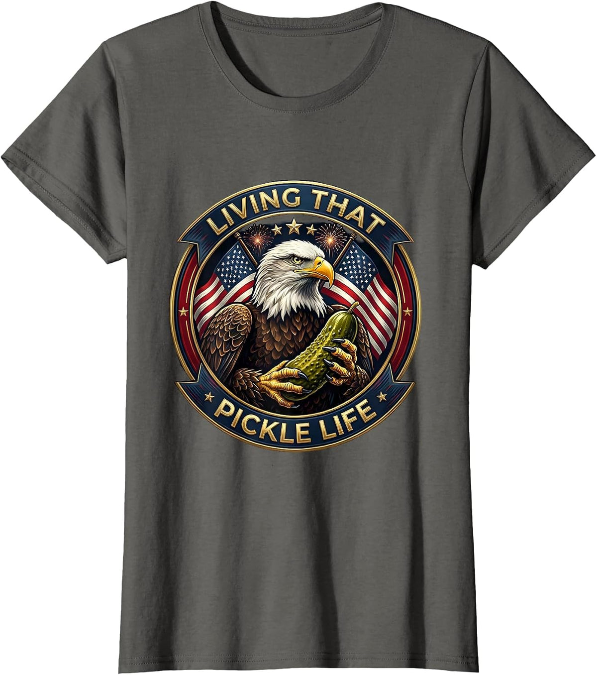 Women's Living That Pickle Life Funny Pickle Design T-Shirt - Asphalt Grey