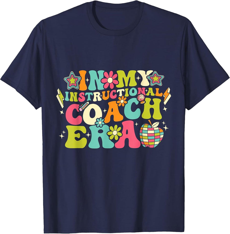 in My Instructional Coach Era Groovy Back to School T-Shirt - Navy Blue