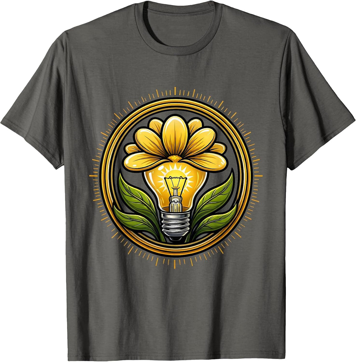 Men's Sped Teacher Lightbulb Bloom Floral Design T-Shirt - Asphalt Grey
