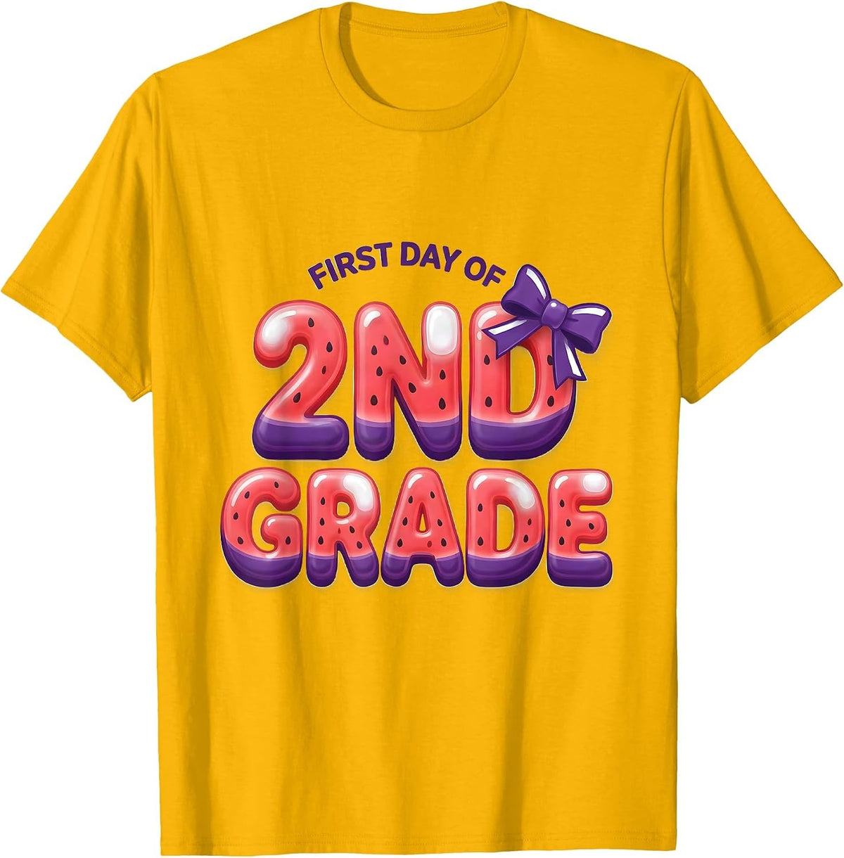 First Day Of 2nd Grade Cute Girly Coquette Bow Back T-Shirt - Golden Yellow