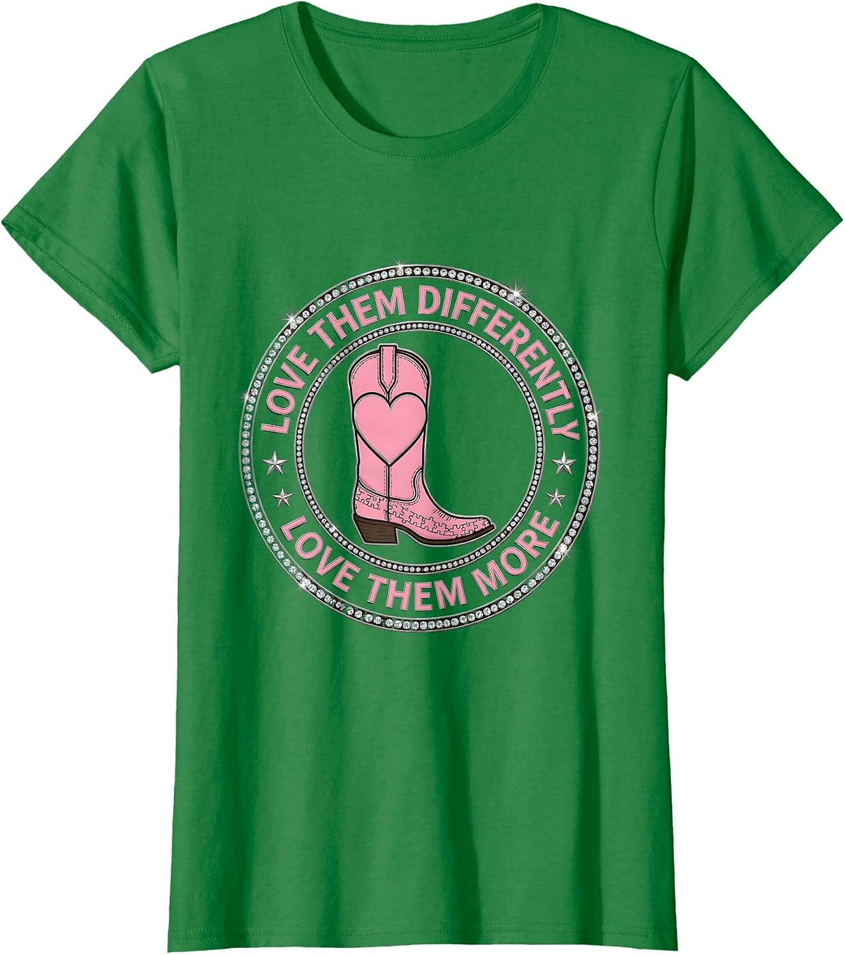 Women's Autism Mom Love Them Differently Love Them More T-Shirt - Kelly Green