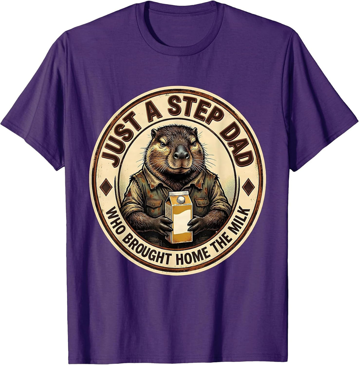 Men's Just A Step Dad Who Brought Home The Milk Funny T-Shirt - Purple