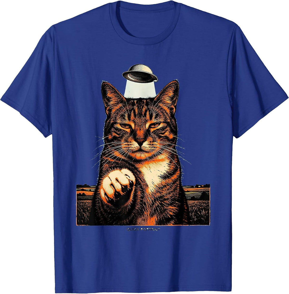 Quick Portrait Funny Cat UFO Alien Abduction Cat Lover Gift T-Shirt - Royal Blue