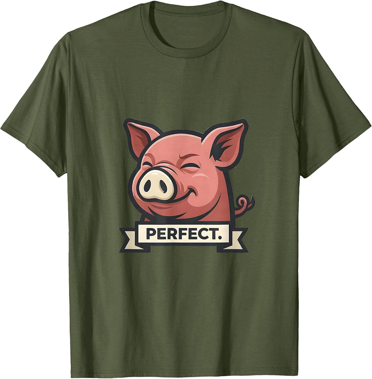 Perfect Funny Pig Farm Animal Lover Mascot Logo T-Shirt - Olive Green