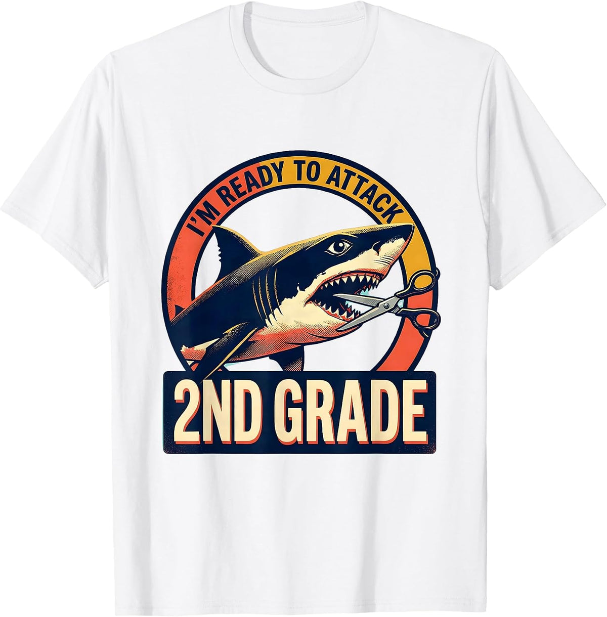 Men's I'm Ready To Attack 2nd Grade Funny Shark Back to School T-Shirt - White