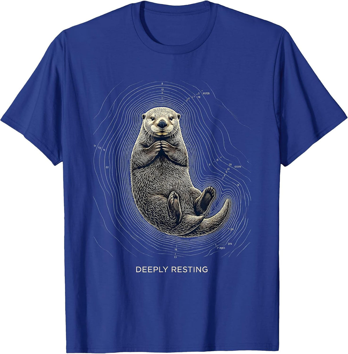 Men's Deeply Resting Topographic Contour Sea Otter Animal Lover T-Shirt - Royal Blue