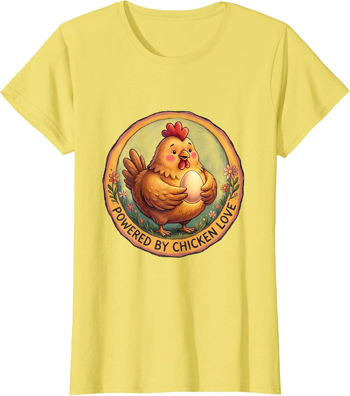 Powered by Chicken Love Funny Hen Design T-Shirt - Lemon Yellow