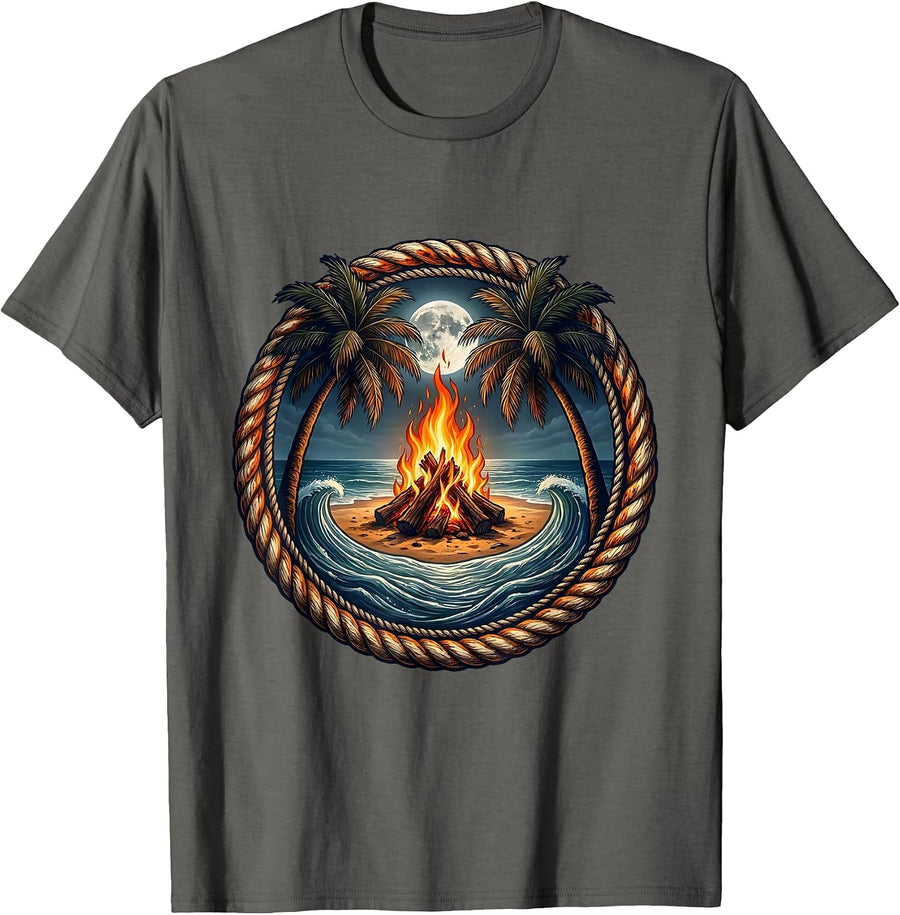 Boys Hawaiian Campfire Beach Night Graphic T-Shirt - Asphalt Grey