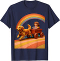 Kids American Flag Golden Retriever Wagon Graphic T-Shirt - Navy Blue
