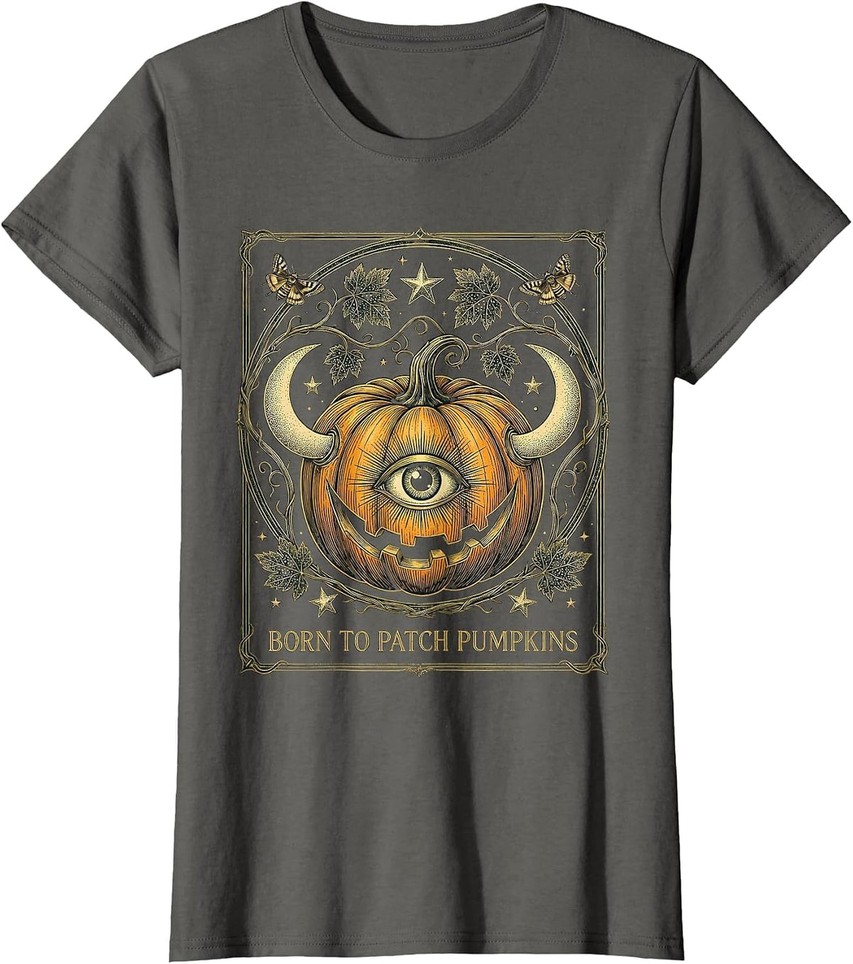 Women's Born to Patch Pumpkins Fall Harvest Design T-Shirt - Asphalt Grey