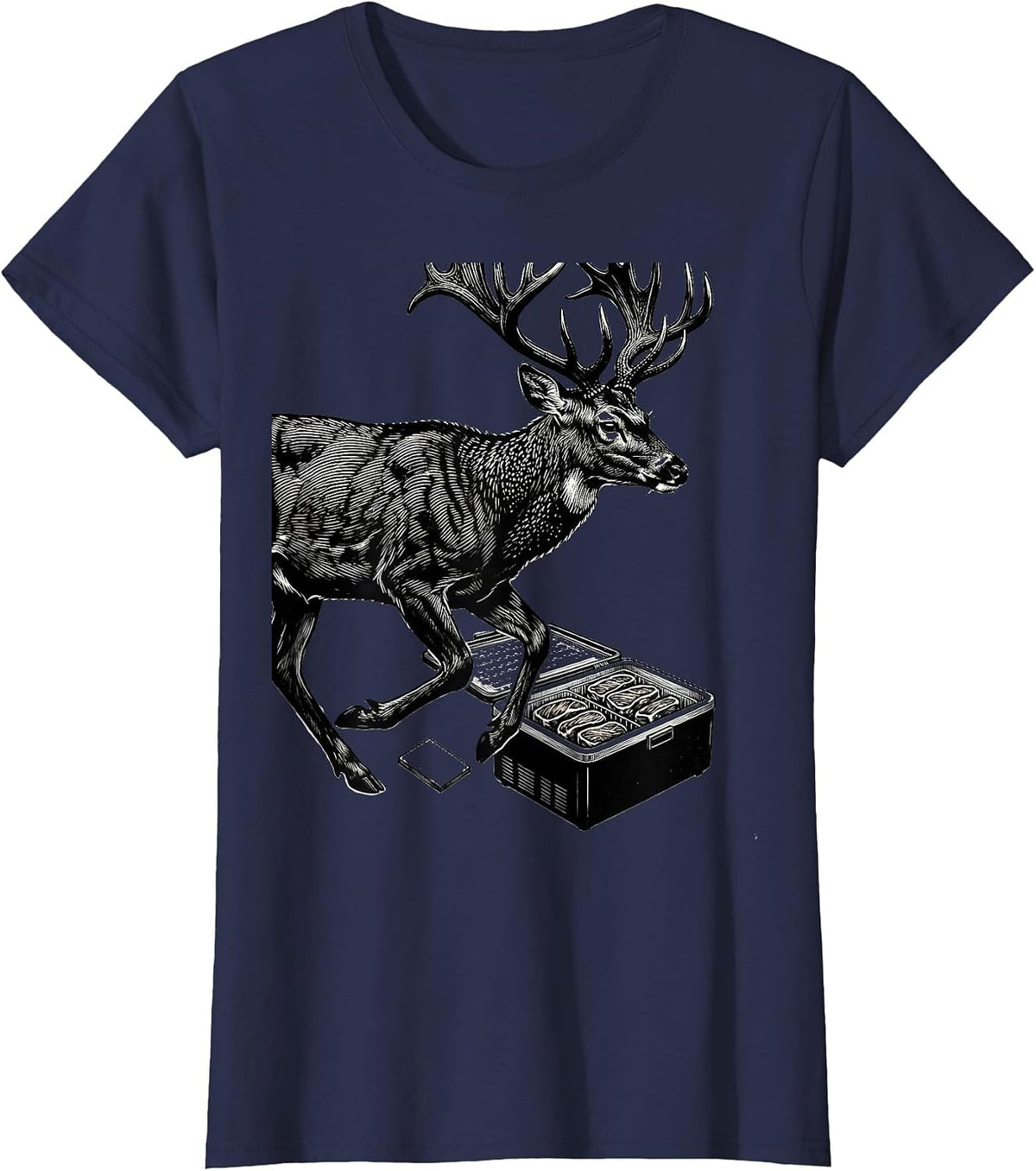 Women's Deer Buck Hunting Freezer Meat Scratchboard Humor T-Shirt - Navy Blue