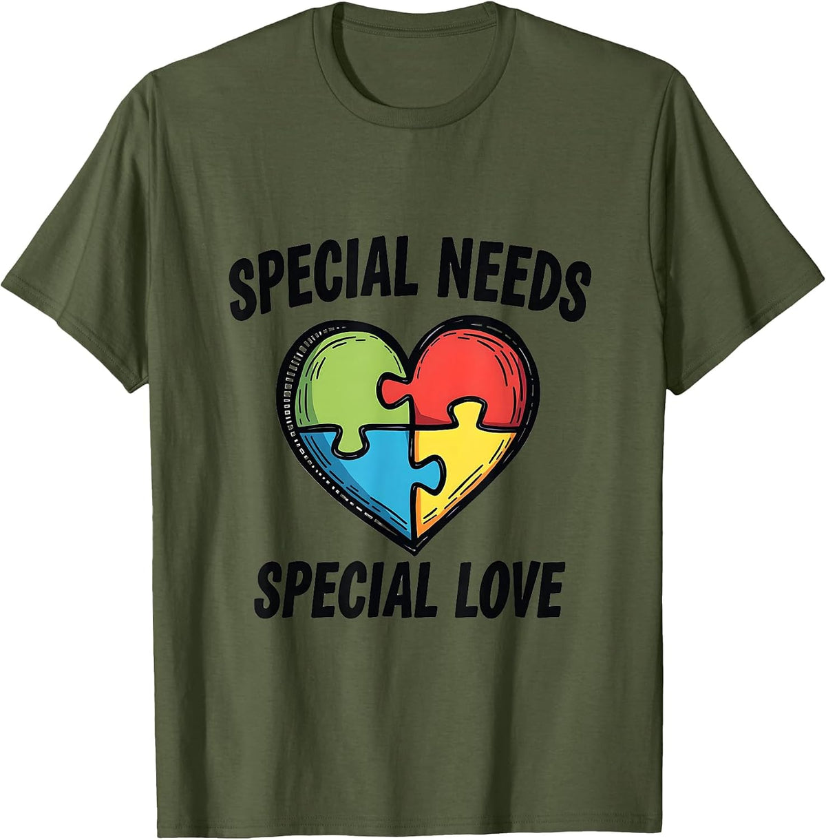 Special Needs Special Love Special Ed Teacher Design T-Shirt - Olive Green