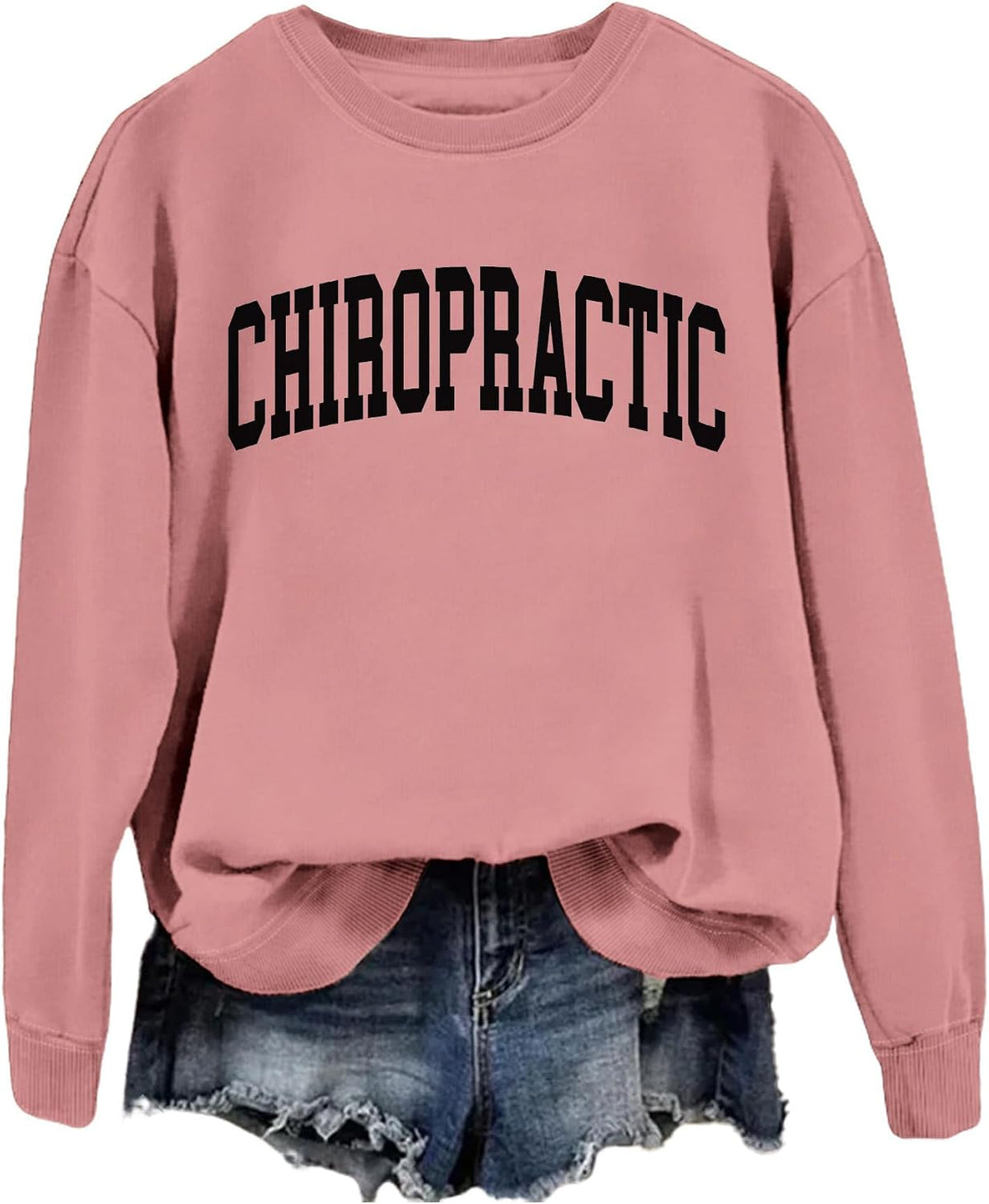 SAUIVD Chiropractic Sweatshirt for Women Chiropractor Assistant Shirt Funny Coworker Gifts Long Sleeve Pullover Tops - Pink