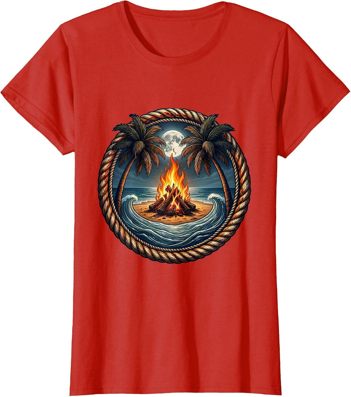 Boys Hawaiian Campfire Beach Night Graphic T-Shirt - Red