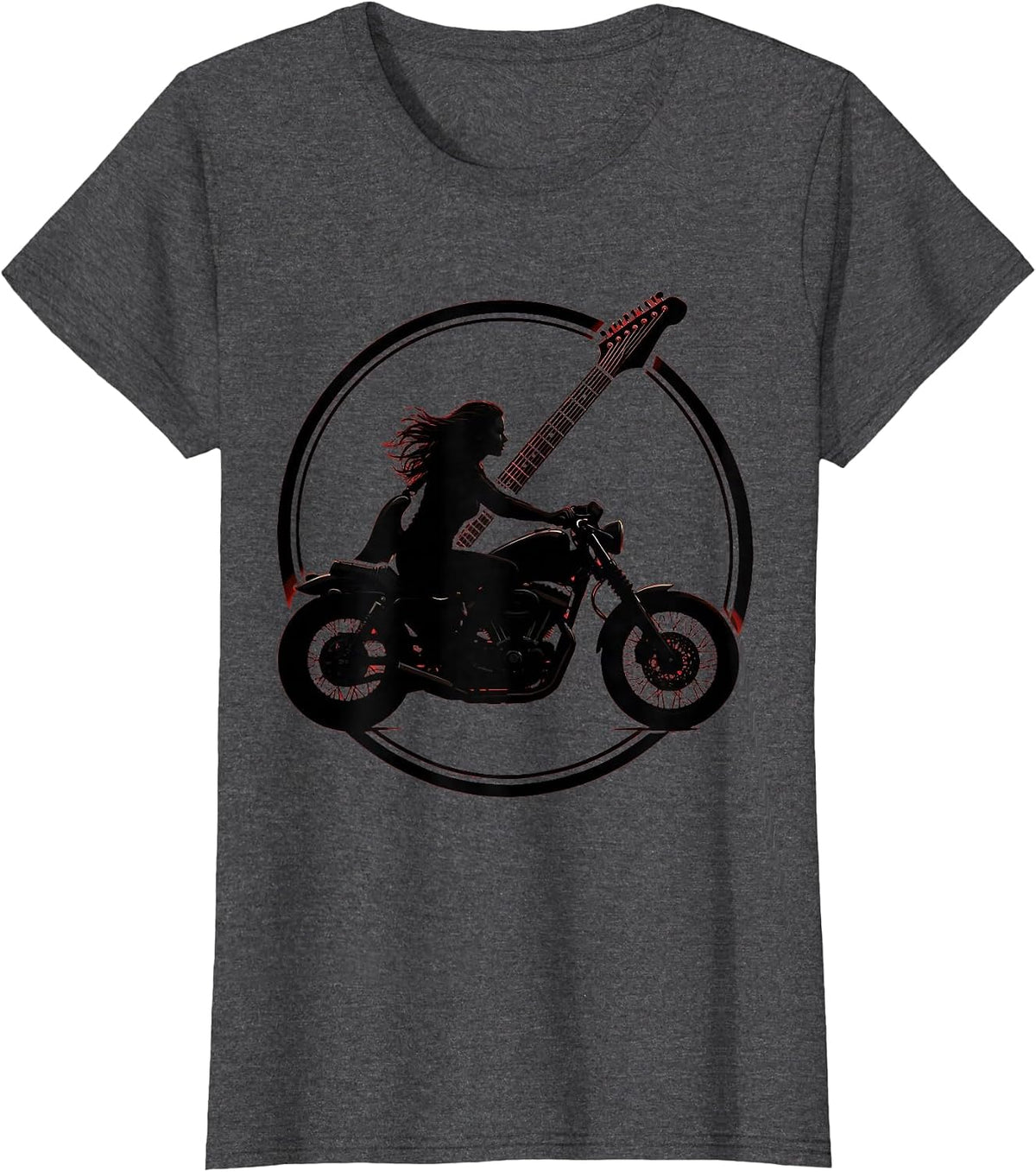 Women's Electric Guitar Motorcycle Rider Band Graphic T-Shirt - Dark Heather Grey