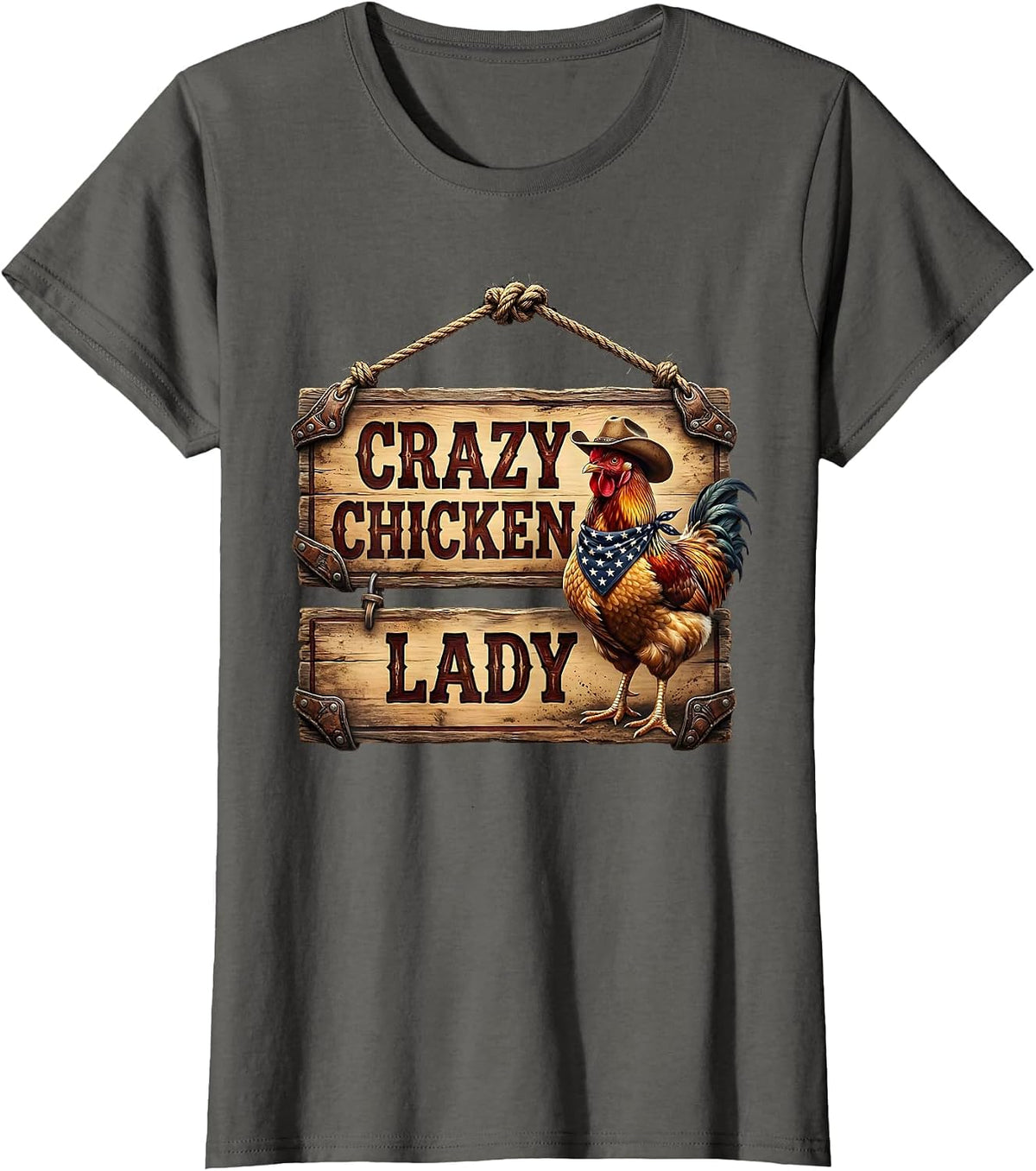 Women's Crazy Chicken Lady Funny Hen Lover Design T-Shirt - Asphalt Grey