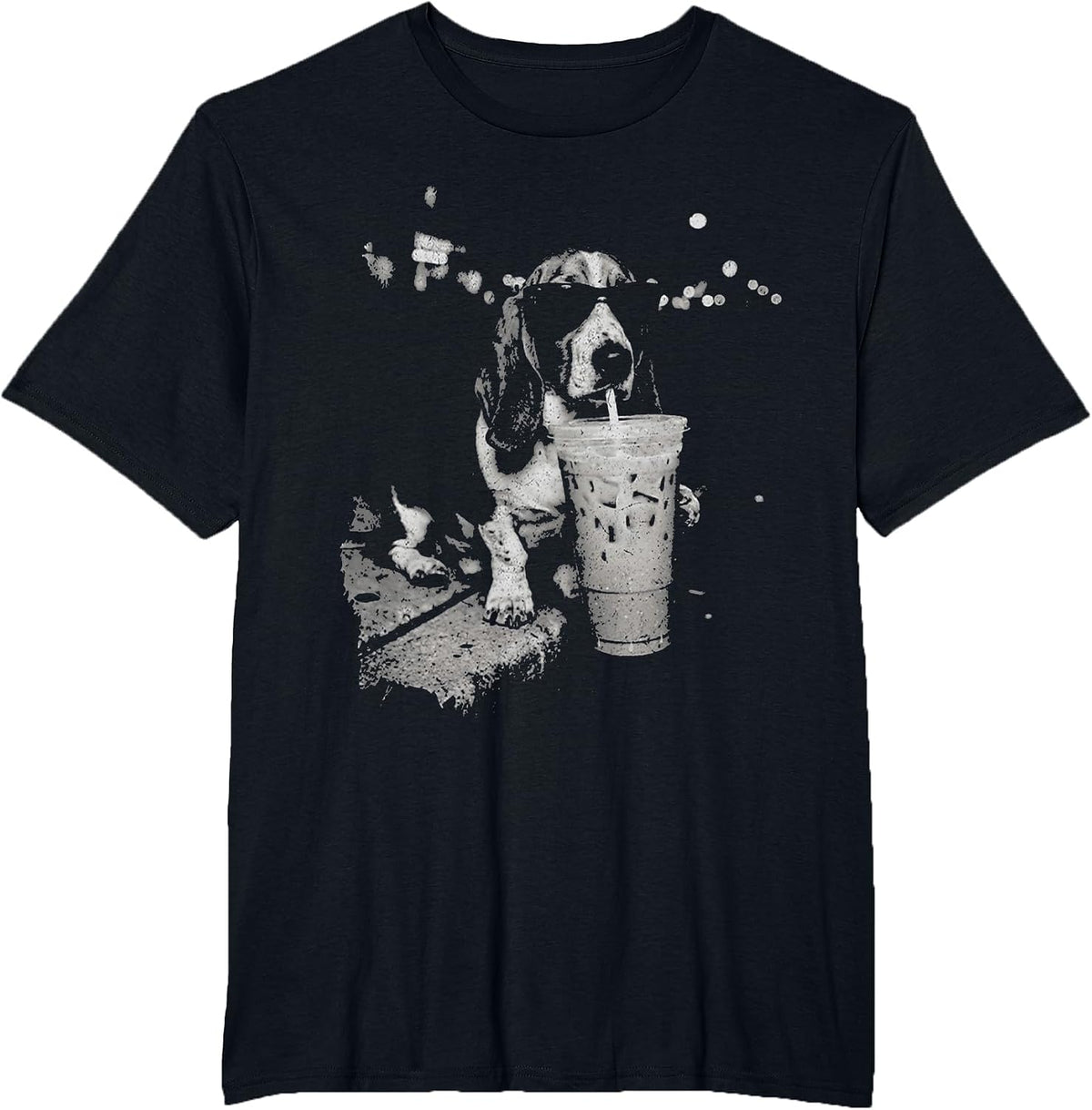 Basset Hound Drinking Iced Coffee Funny Dog Meme Humor T-Shirt - Black