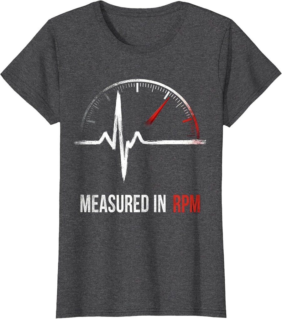 Women's Measured In RPM Distressed Car Guy Auto Mechanic Speedometer T-Shirt - Dark Heather Grey