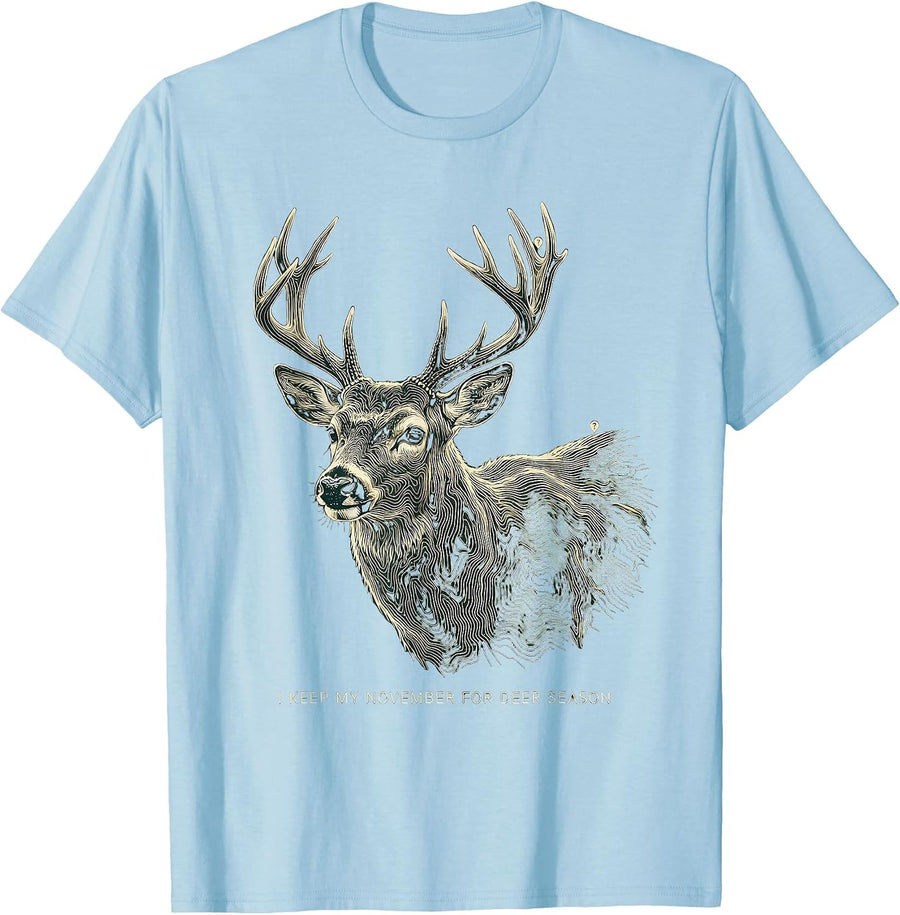 Men's I Keep My November For Deer Season Funny Hunting Dad Gift T-Shirt - Baby Blue