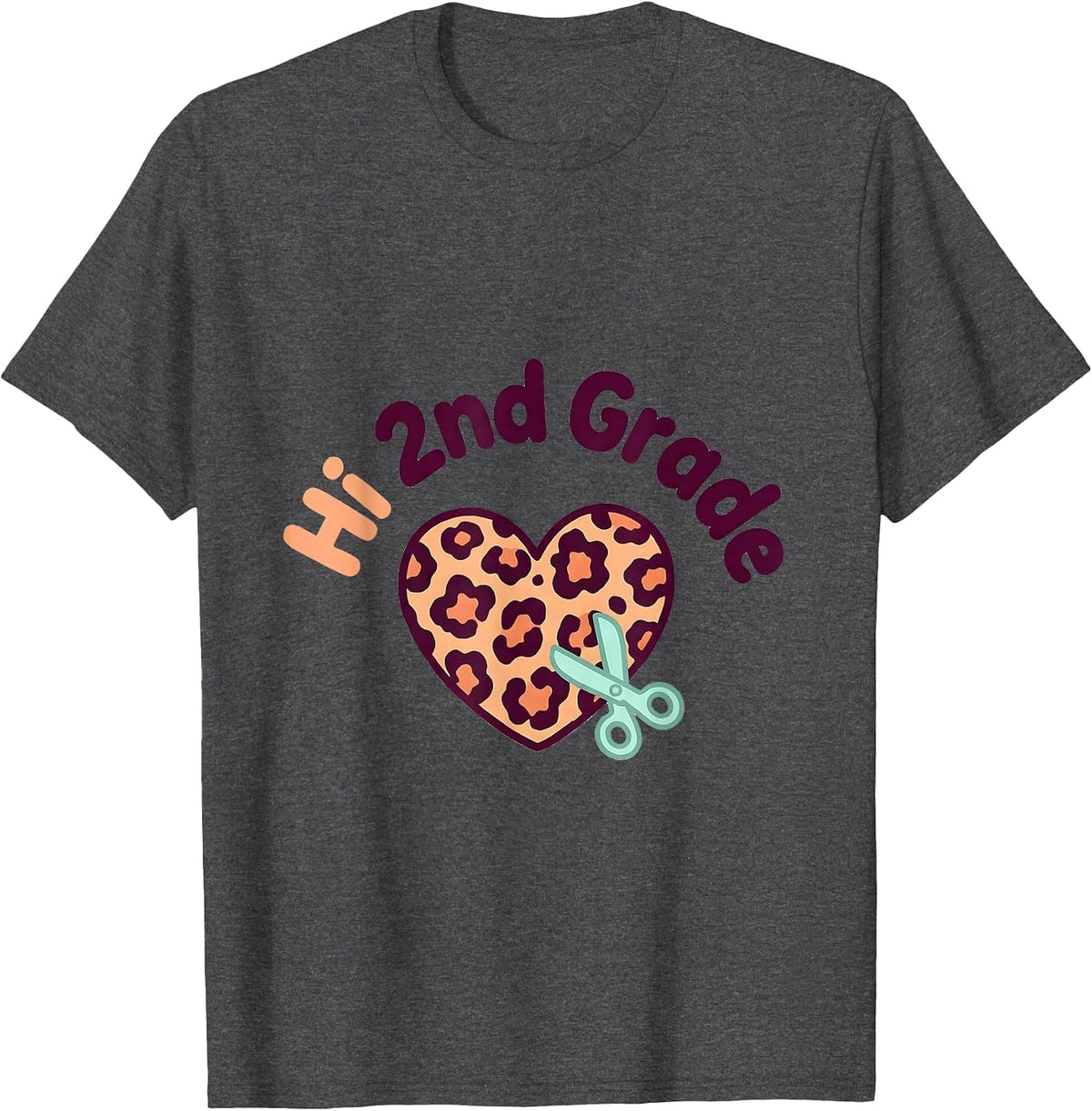 Men's Hi 2nd Grade Cute Kawaii Leopard Heart Back To School T-Shirt - Dark Heather Grey