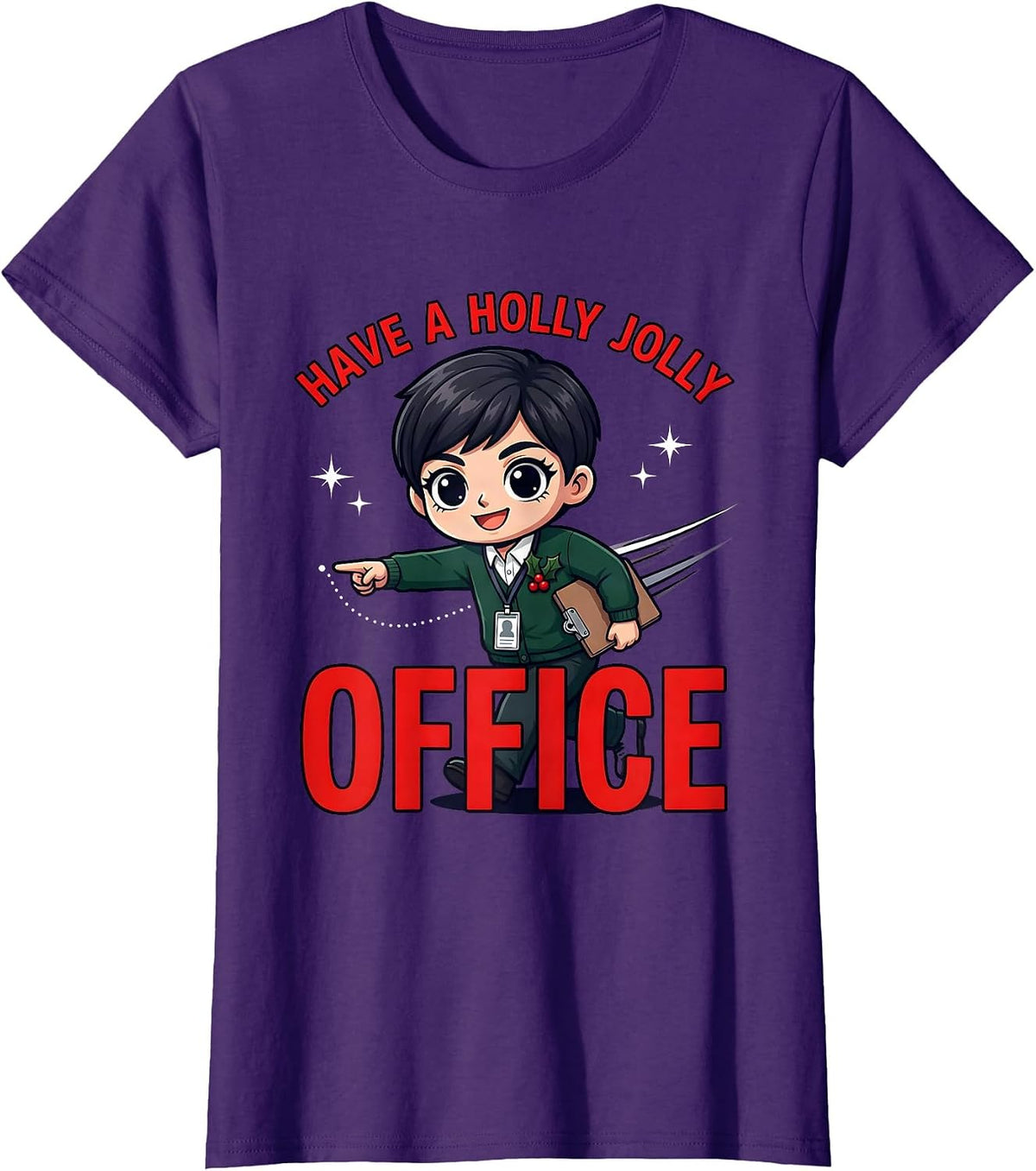 Women's HAVE A HOLLY JOLLY OFFICE Funny School Staff Christmas T-Shirt - Purple