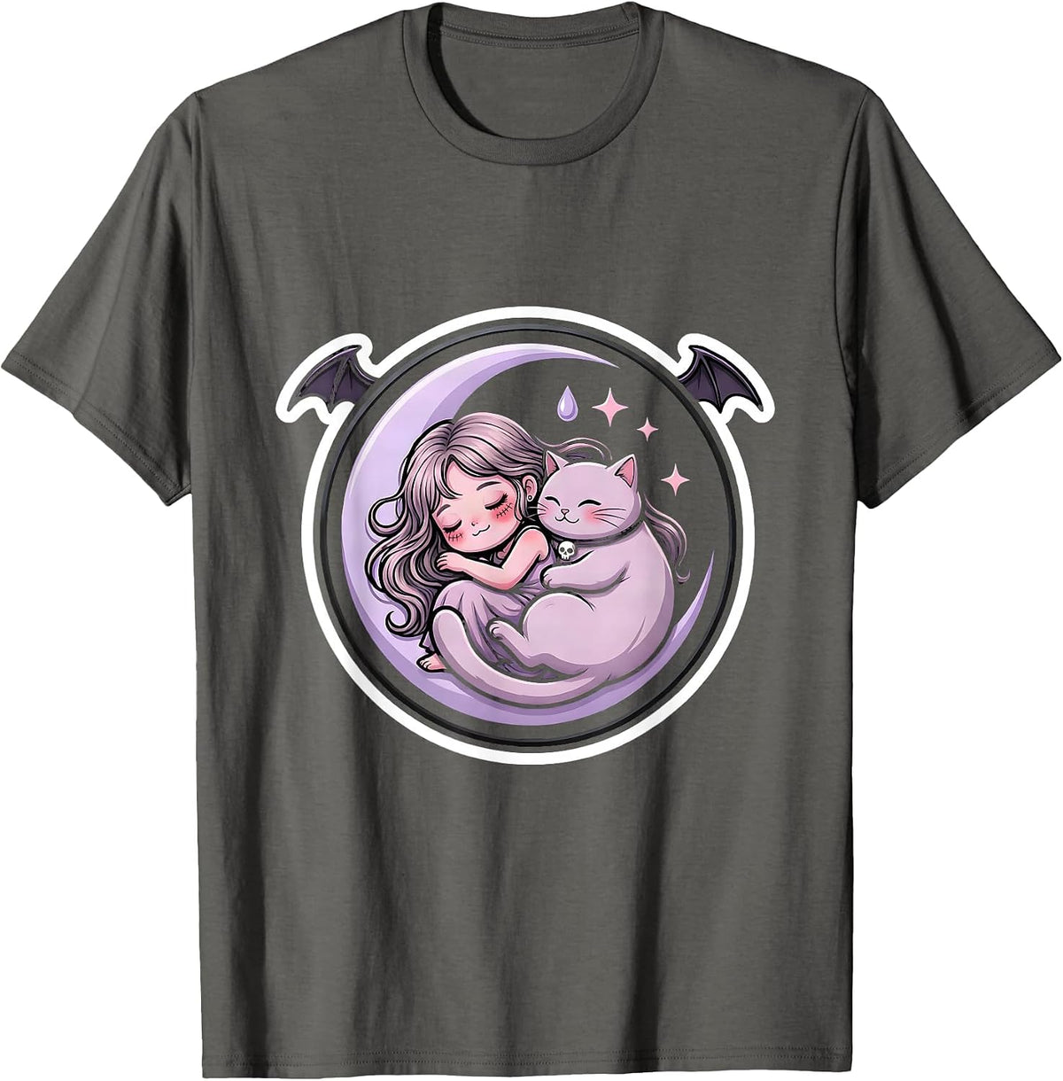 Autism Awareness Cat and Sleeping Figure Art T-Shirt - Asphalt Grey
