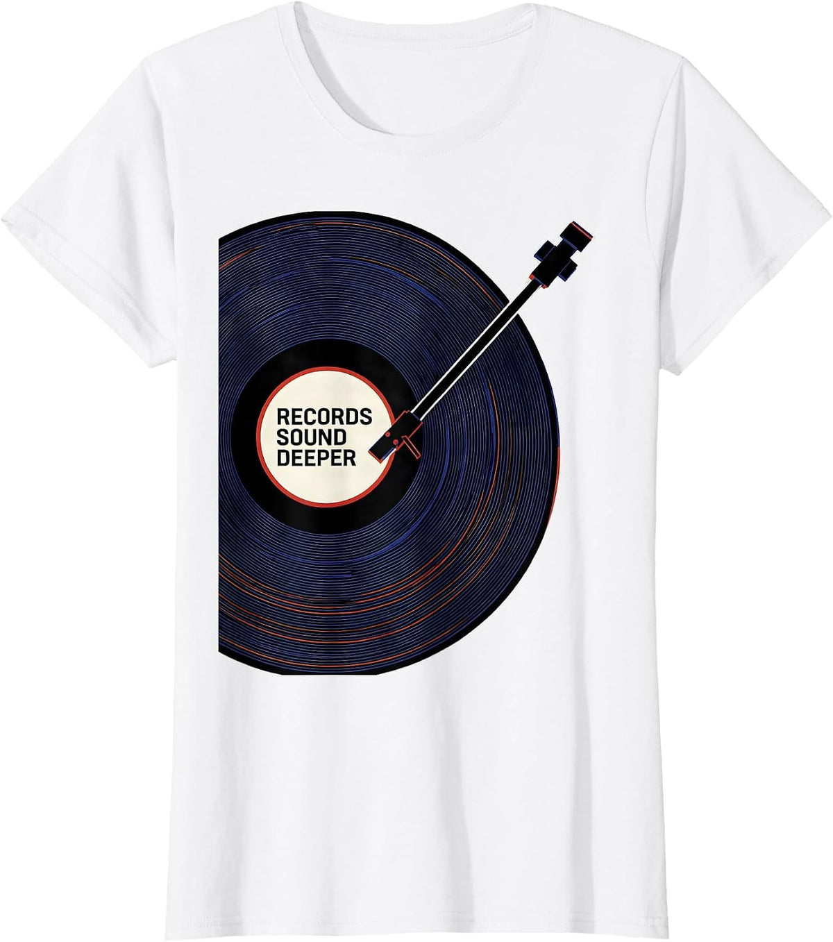 Records Sound Deeper Geometric Vinyl Record DJ Music Lover T-Shirt - White