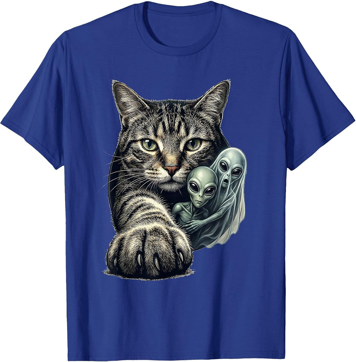 Oversized Cat Selfie Paranormal Alien Ghost Funny Cat Lover T-Shirt - Royal Blue