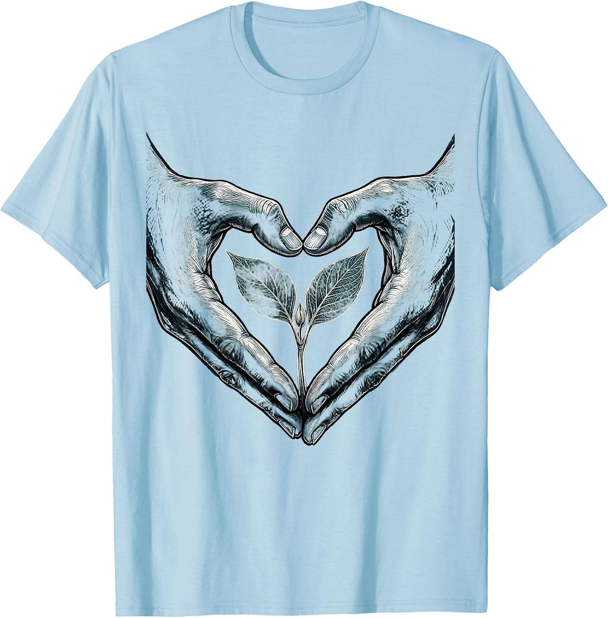Men's Autism Awareness Hands Heart Seedling Design T-Shirt - Baby Blue