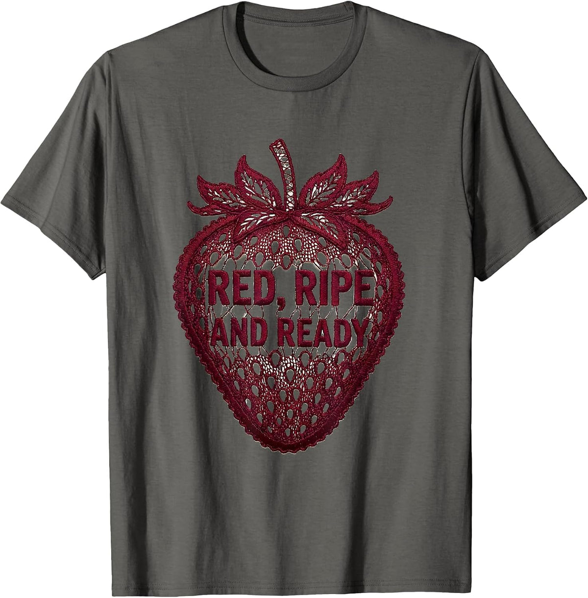 Men's Red Ripe and Ready Strawberry Graphic Design T-Shirt - Asphalt Grey