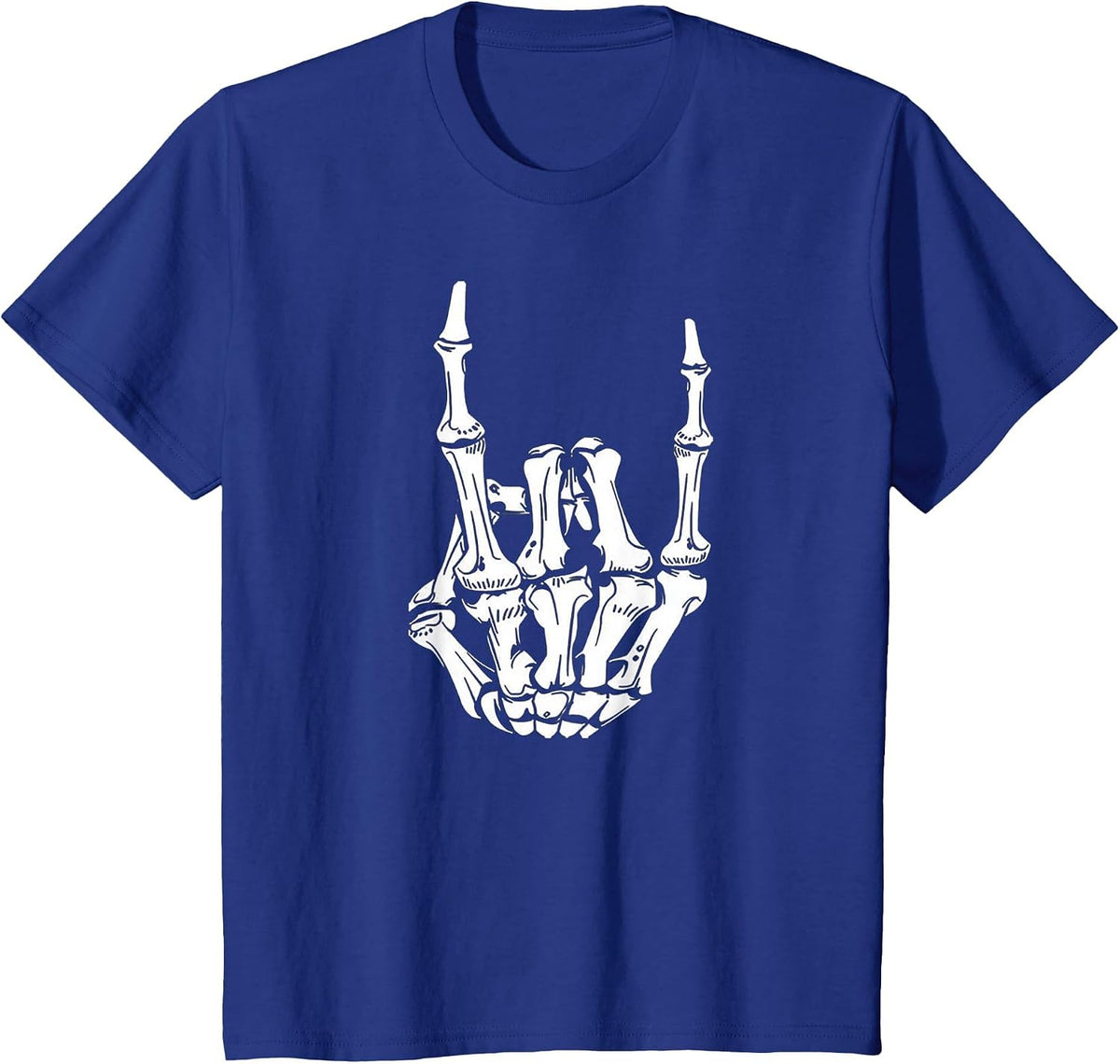 Trendy Rocker Skeleton Hand Rock On Funny Halloween Costume T-Shirt - Royal Blue