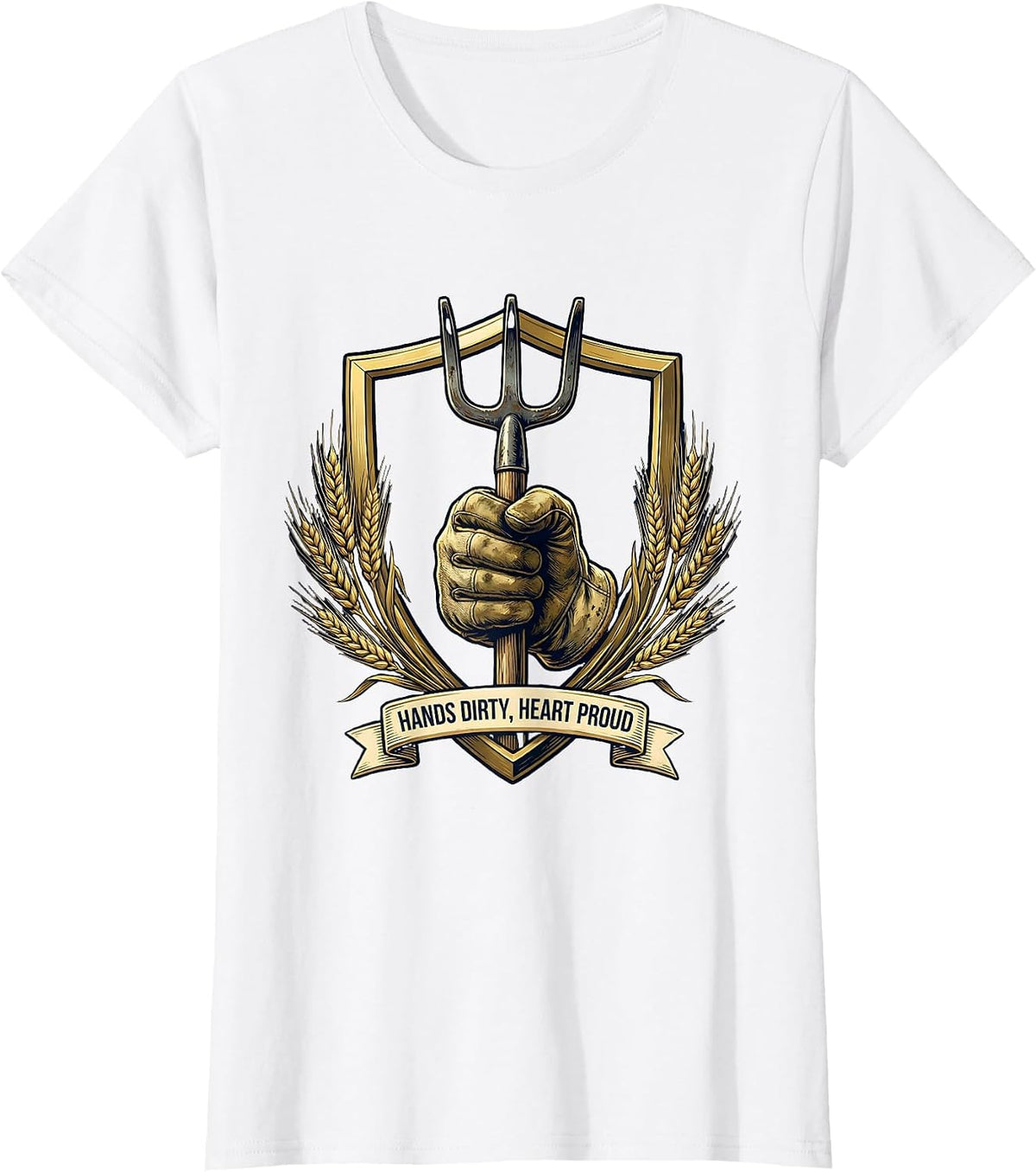 Hands Dirty Heart Proud Hard Worker Design T-Shirt - White