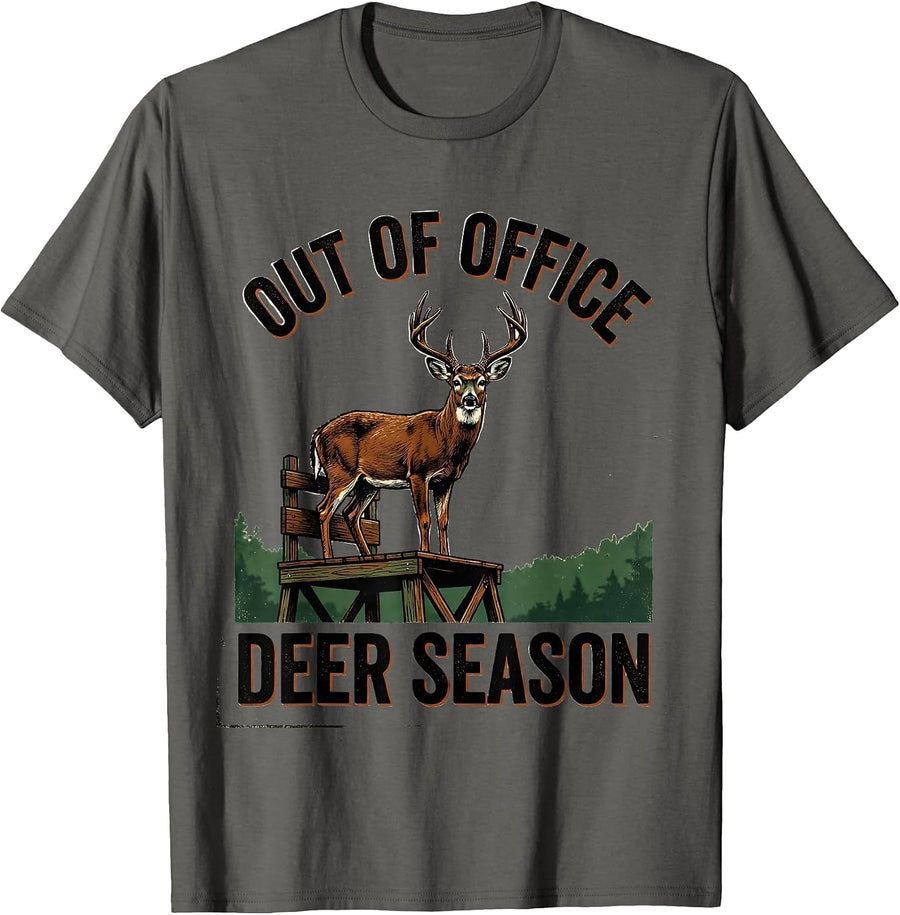 Out Of Office Deer Season Vintage Funny Hunting Dad Gift T-Shirt - Asphalt Grey