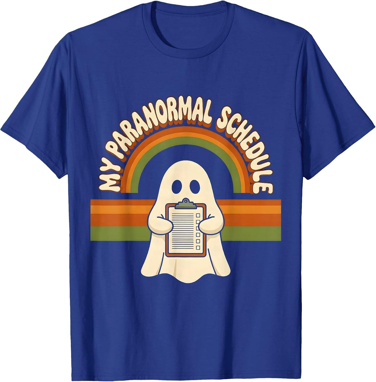 Men's My Para Normal Schedule Retro 70s Ghost Halloween Para T-Shirt - Royal Blue