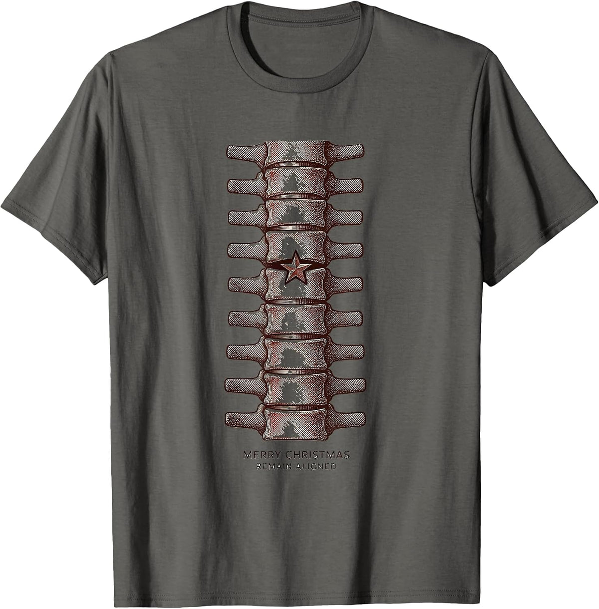 Men's Merry Christmas, Remain Aligned Funny Chiropractor T-Shirt - Asphalt Grey