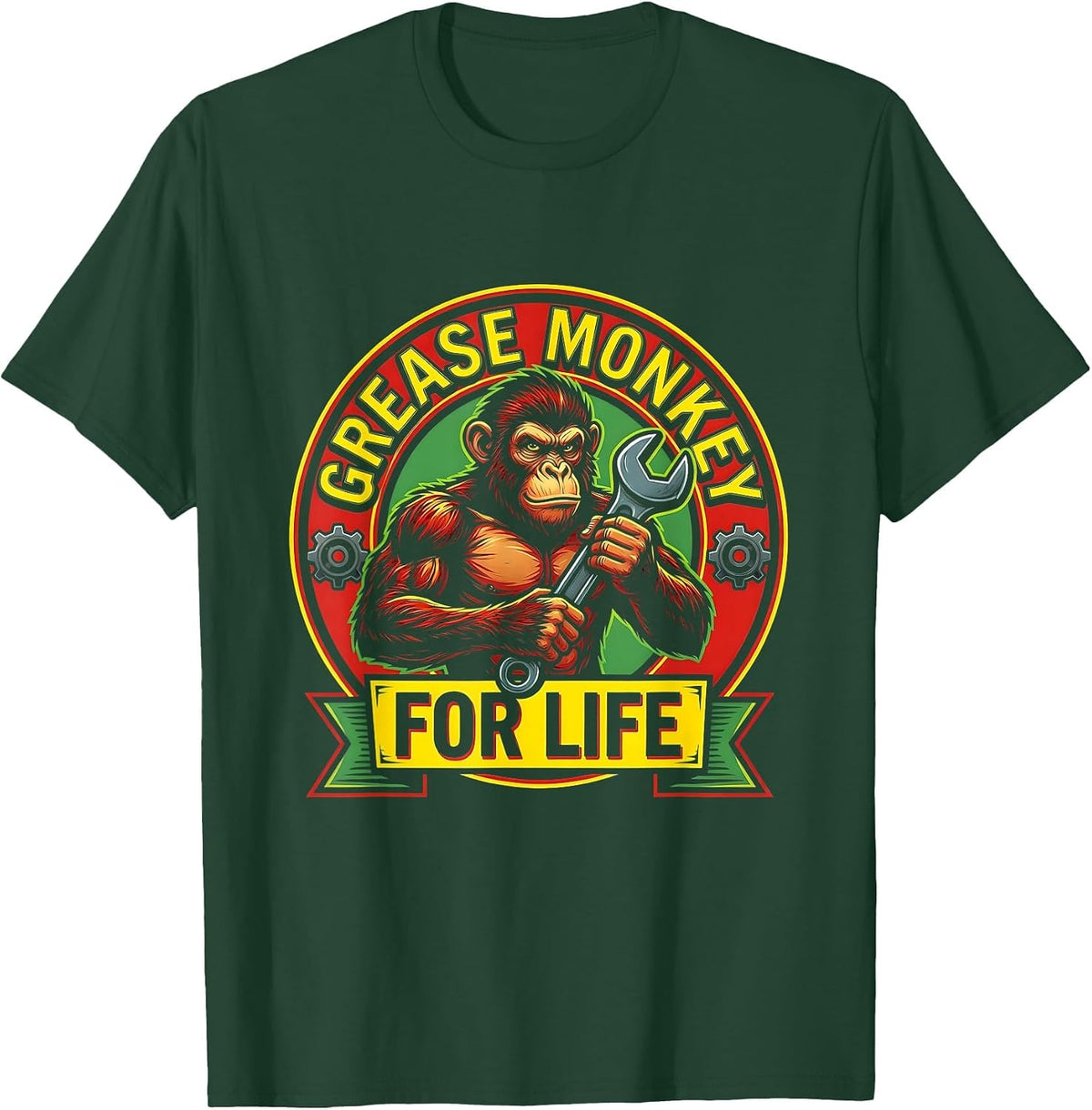 Grease Monkey For Life Mechanic Design T-Shirt - Dark Green