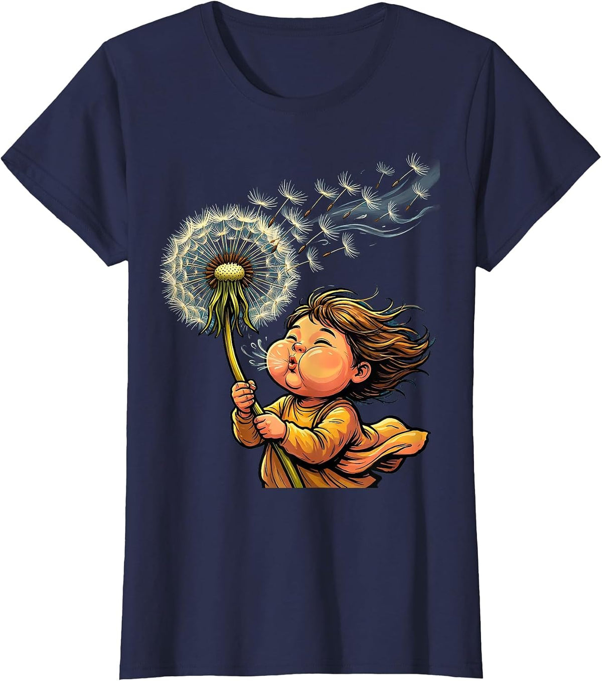 Women's Down Syndrome Awareness Dandelion Child Design T-Shirt - Navy Blue