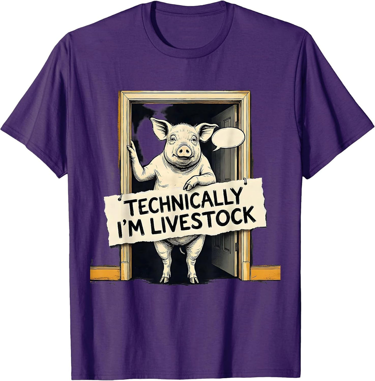Men's Technically I'm Livestock Funny Pig Lover Farm Animal Humor T-Shirt - Purple
