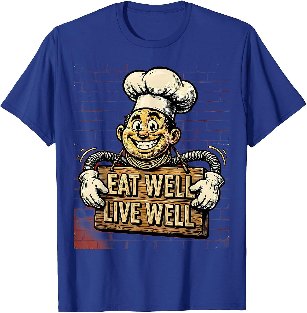 Men's Eat Well Live Well Chef Culinary Design T-Shirt - Royal Blue