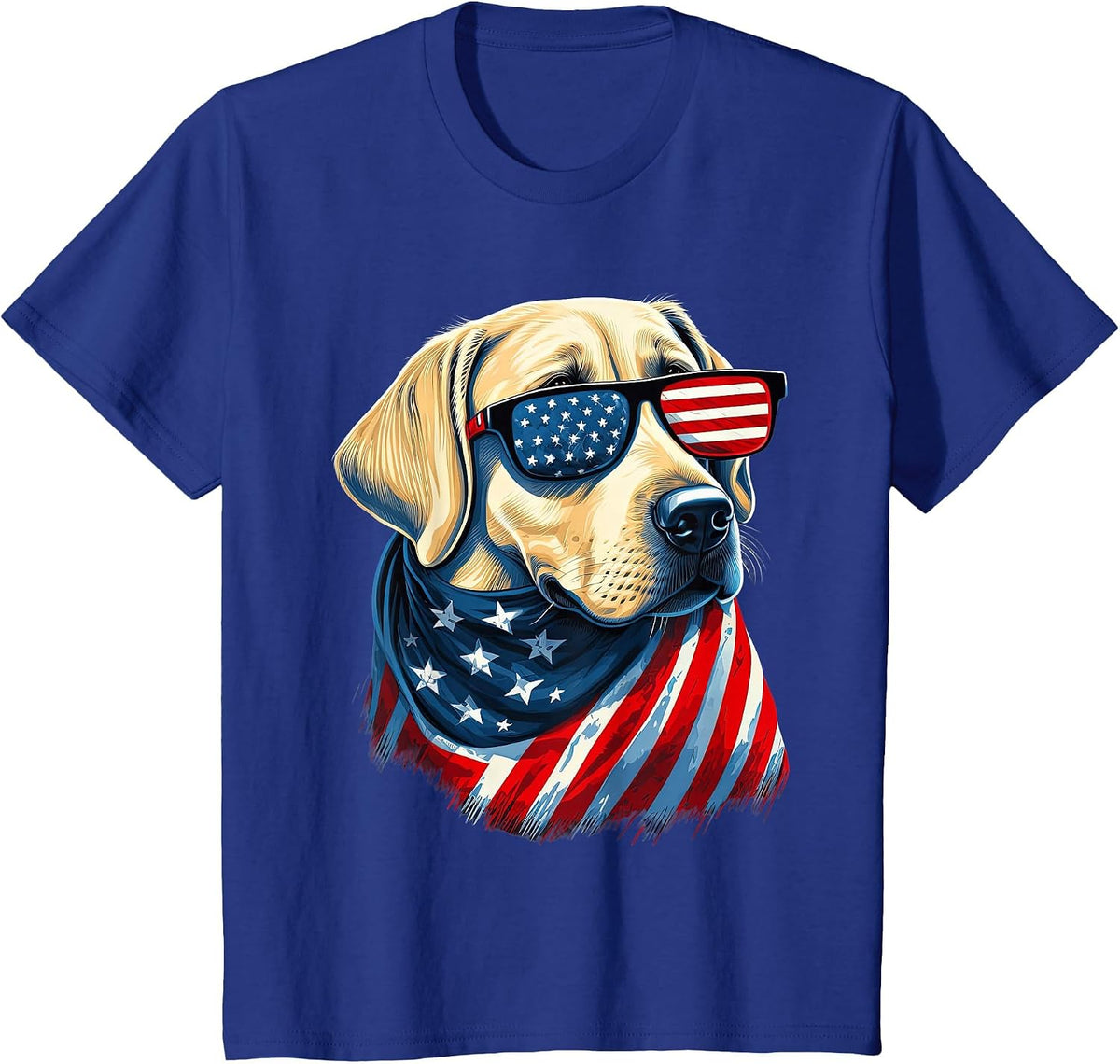 Yellow Labrador with American Flag Patriotic USA T-Shirt - Royal Blue